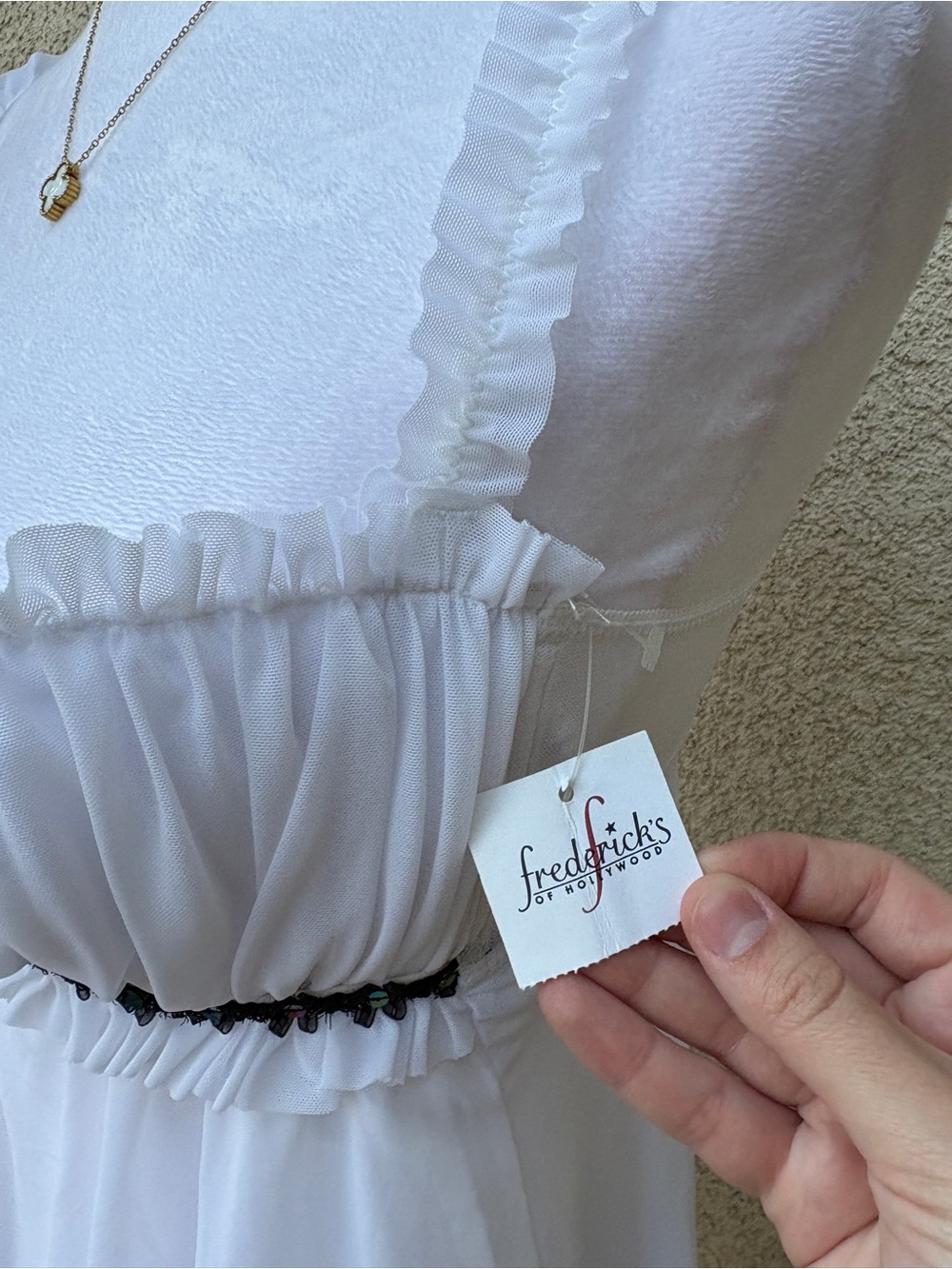 Frederick's of Hollywood Y2K White Babydoll Top Thong Set Deadstock NWT Coquette - Picture 3 of 9